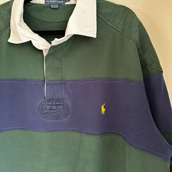 Vintage Polo by Ralph Lauren Hunter Green and Navy Rugby Shirt | Men’s 3XLT - Picture 2 of 5